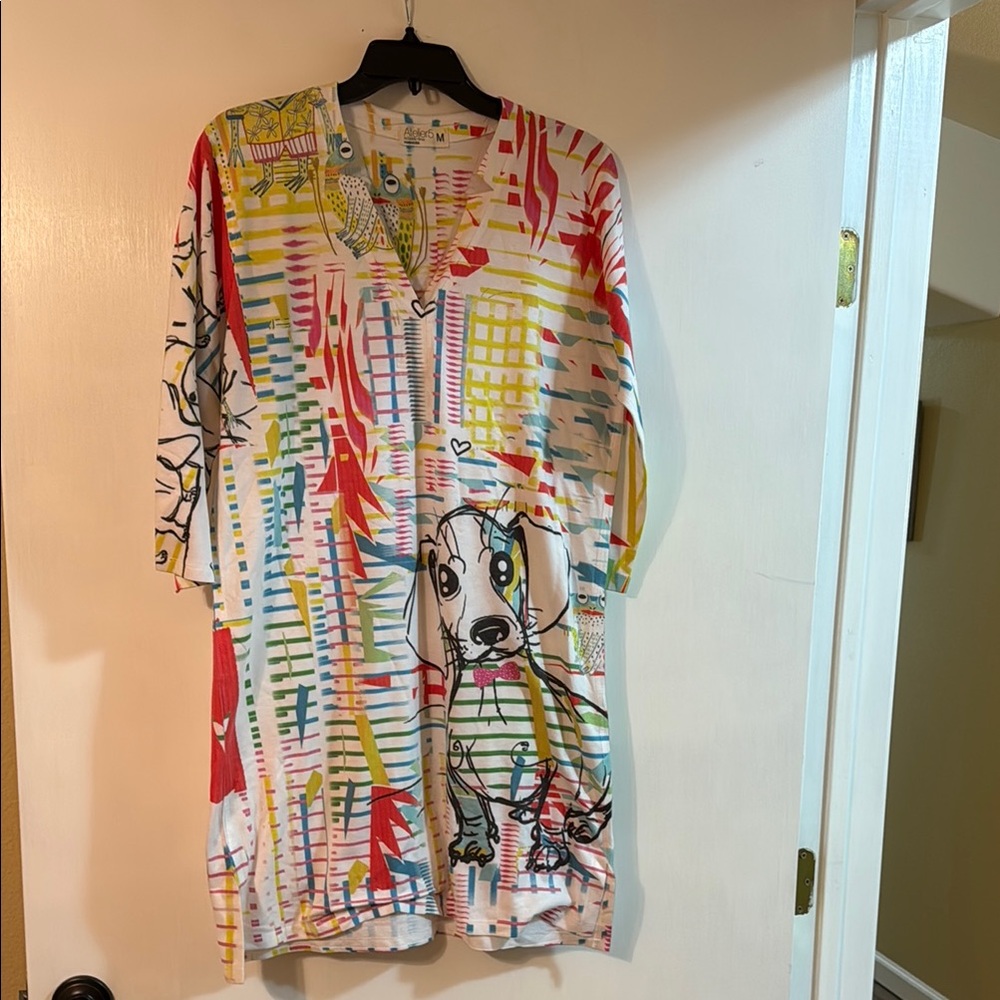 Red and Yellow V-Neck Casual Dress with 3/4 Sleeves